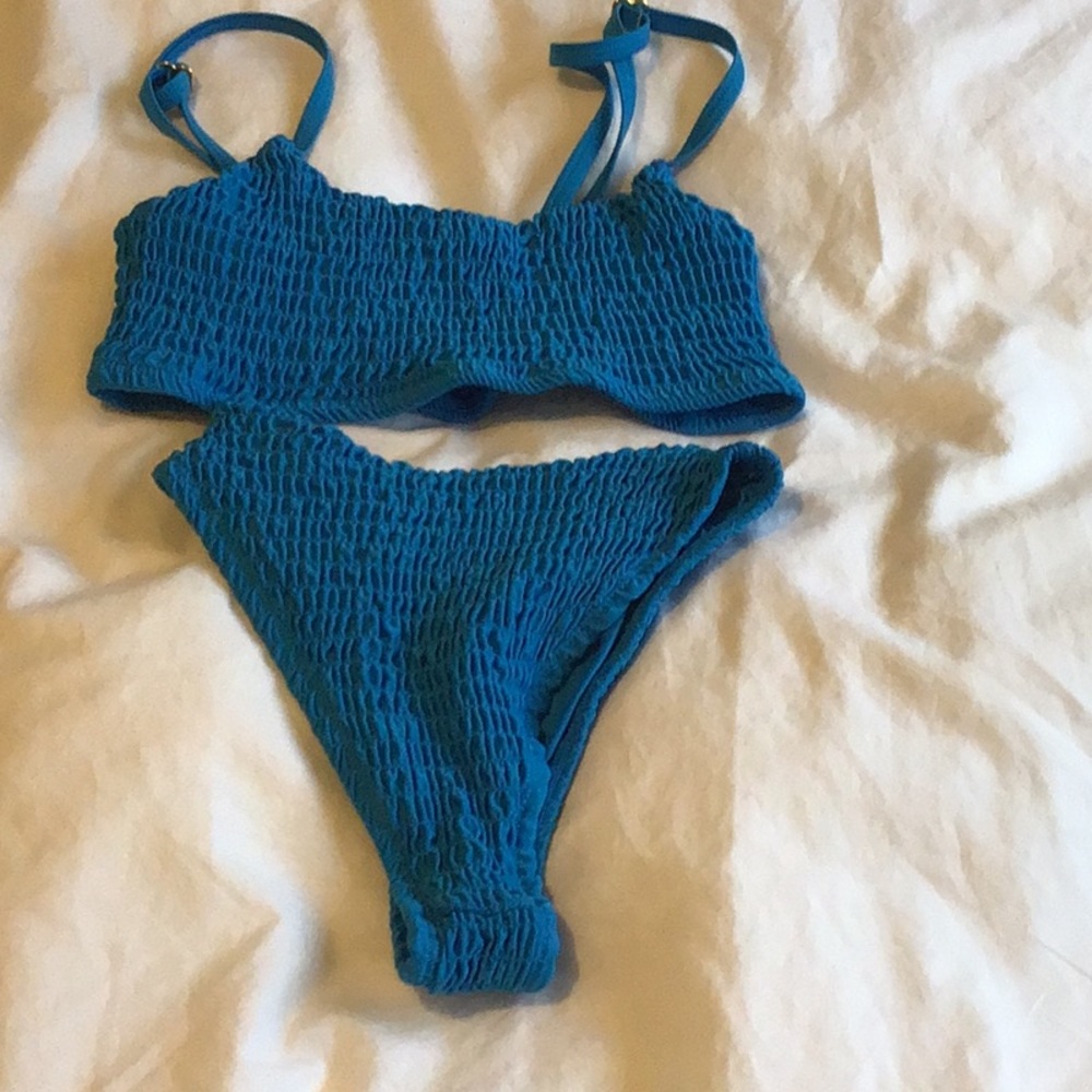 Blue ruffle bikini